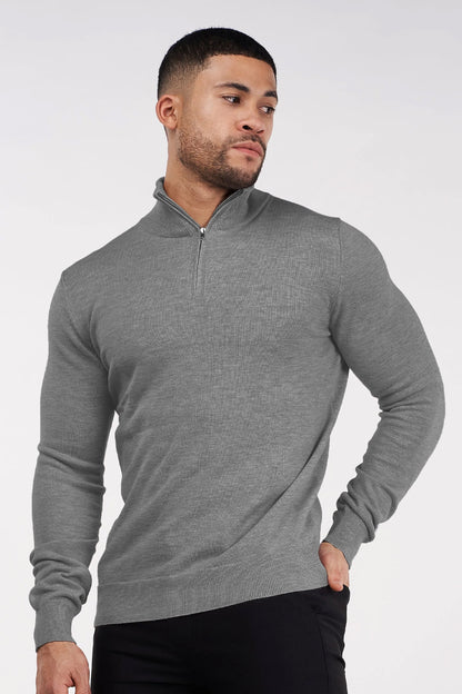 THE SANTONI HALF ZIP SWEATER - STORM GREY