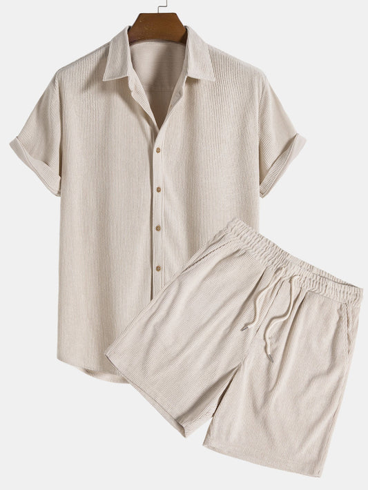 Short-Sleeved Corduroy Button Up Shirt & Shorts