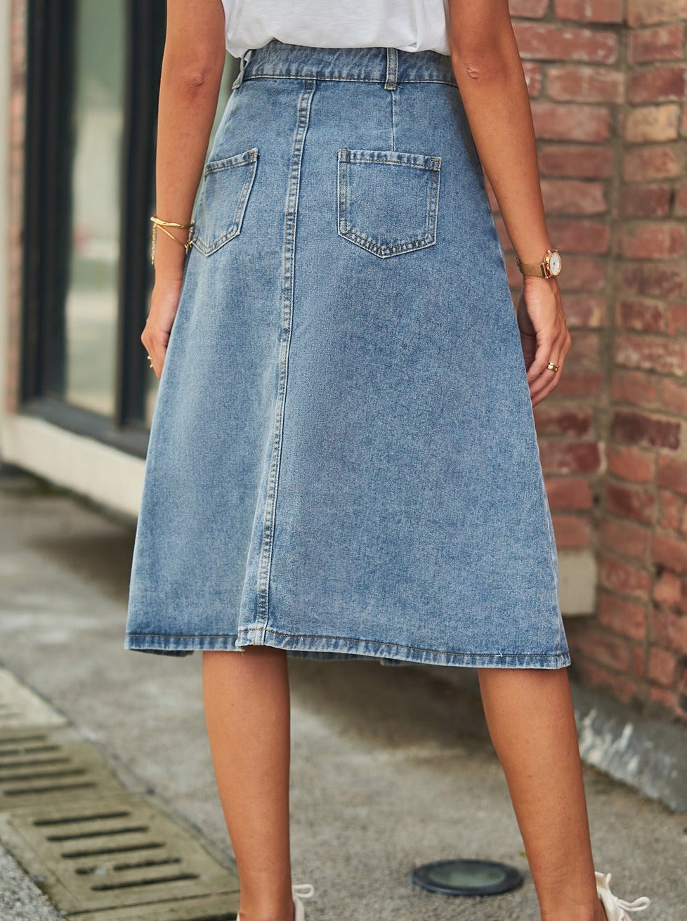 Classic Denim Button Down Skirt