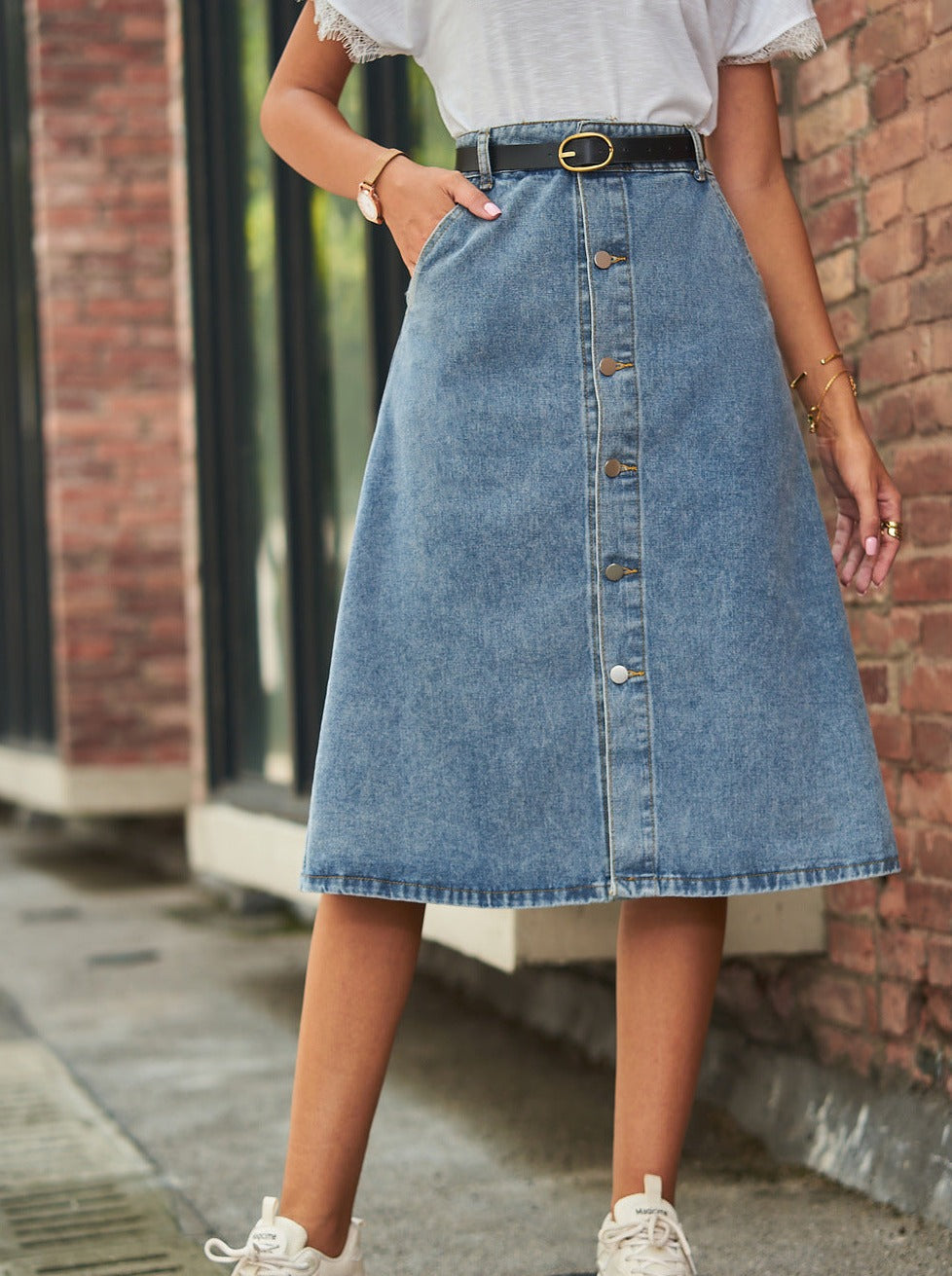 Classic Denim Button Down Skirt