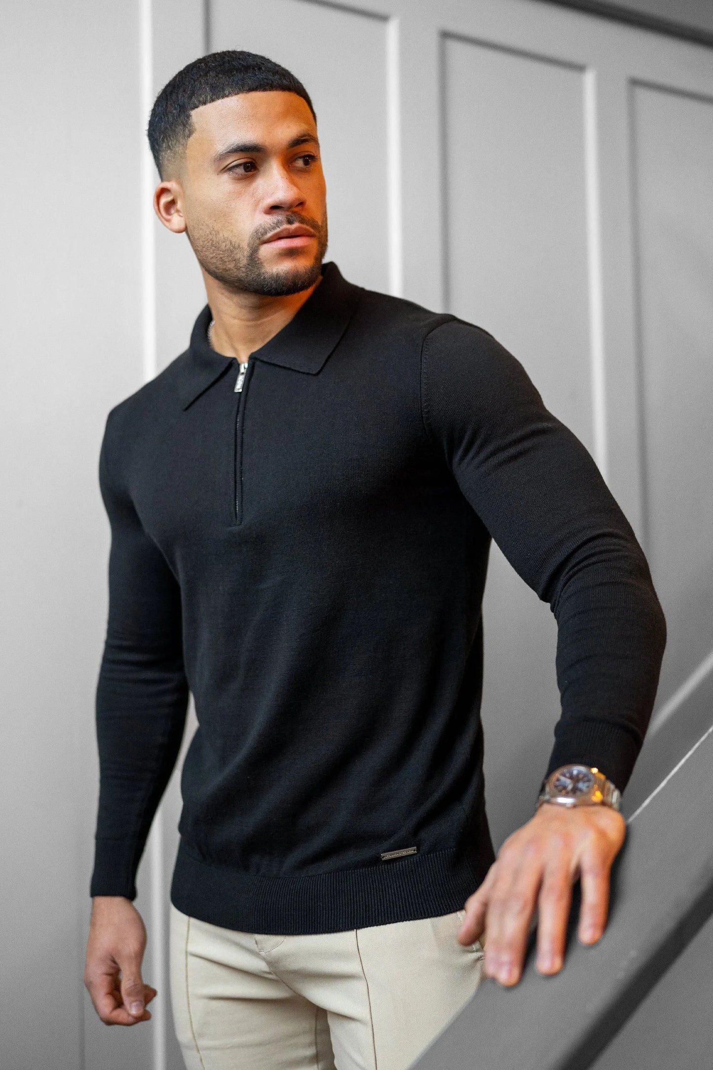 THE VIDA - LONGSLEEVE POLO - ZWART