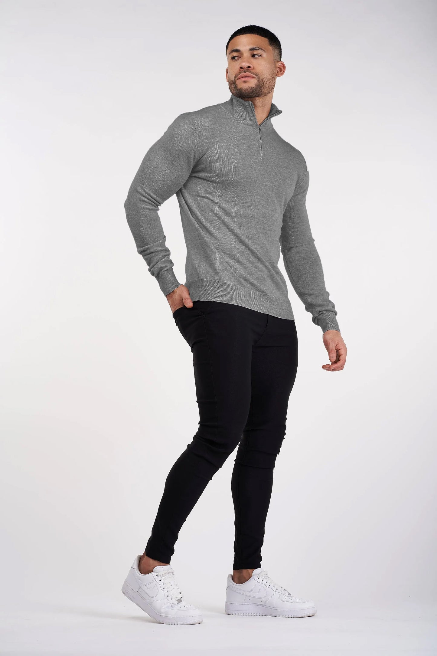 THE SANTONI HALF ZIP SWEATER - STORM GREY