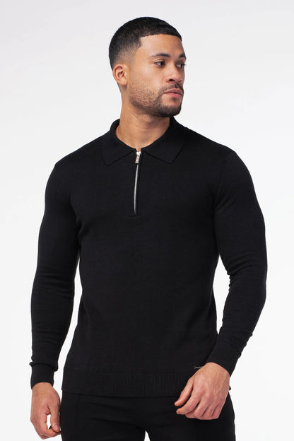 THE VIDA - LONGSLEEVE POLO - ZWART