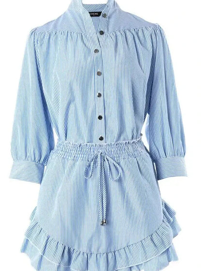 Striped Lantern Sleeve Buttoned Shirt and Ruffle Hem Skorts Set