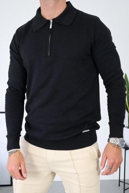 THE VIDA - LONGSLEEVE POLO - ZWART