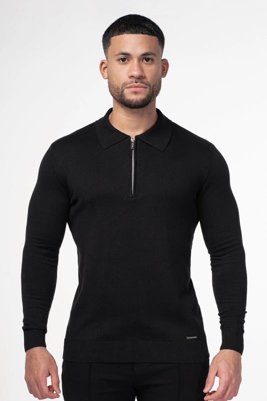 THE VIDA - LONGSLEEVE POLO - ZWART