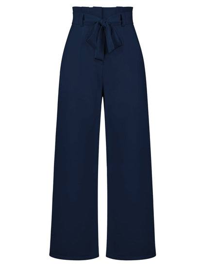 Pleated High Waist Straight Wide Leg Trousers