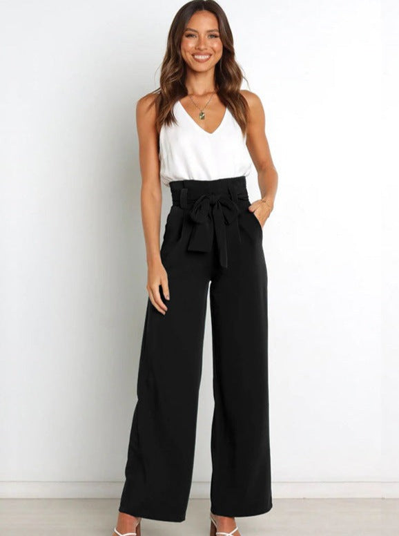 Pleated High Waist Straight Wide Leg Trousers