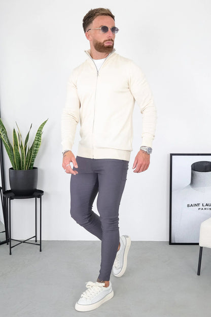 THE SANTONI FULL ZIP SWEATER - BEIGE