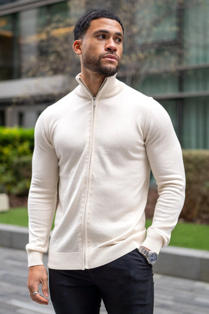 THE SANTONI FULL ZIP SWEATER - BEIGE