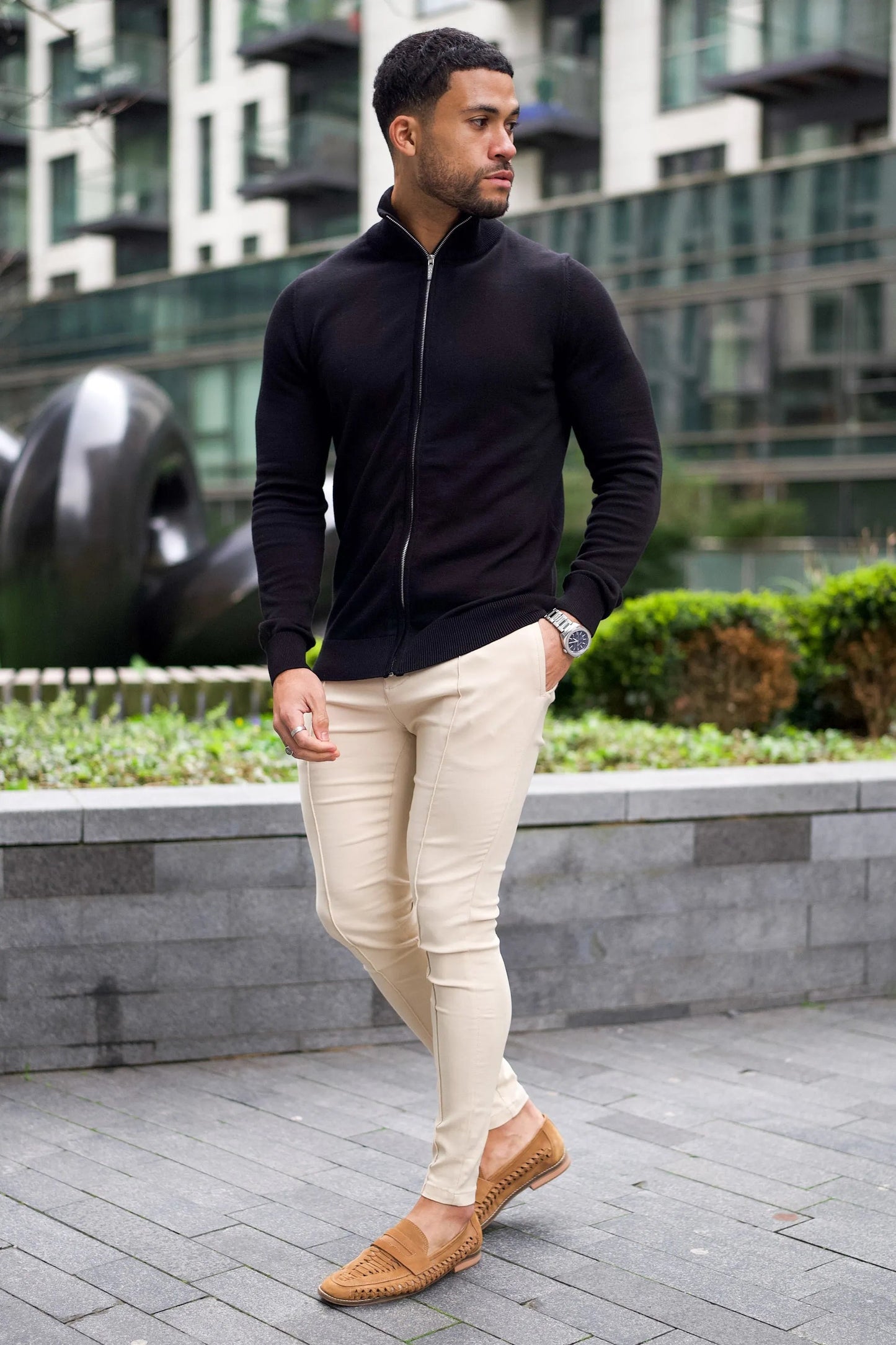 THE SANTONI FULL ZIP SWEATER - ZWART