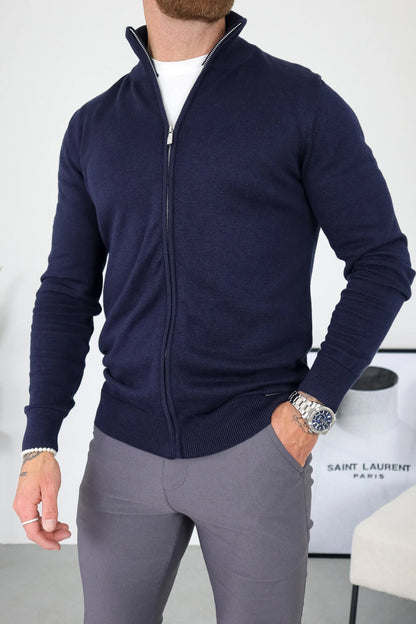 THE SANTONI FULL ZIP SWEATER - BLAUW