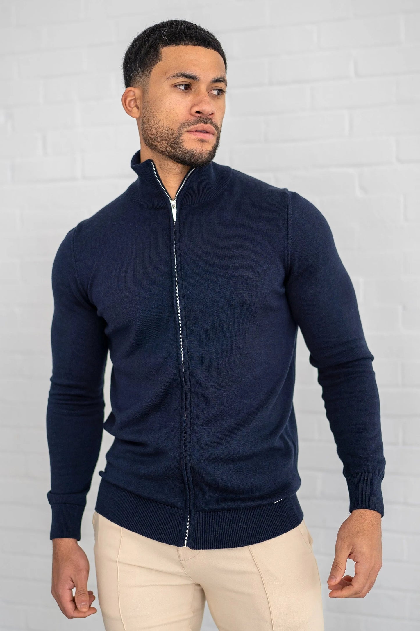 THE SANTONI FULL ZIP SWEATER - BLAUW