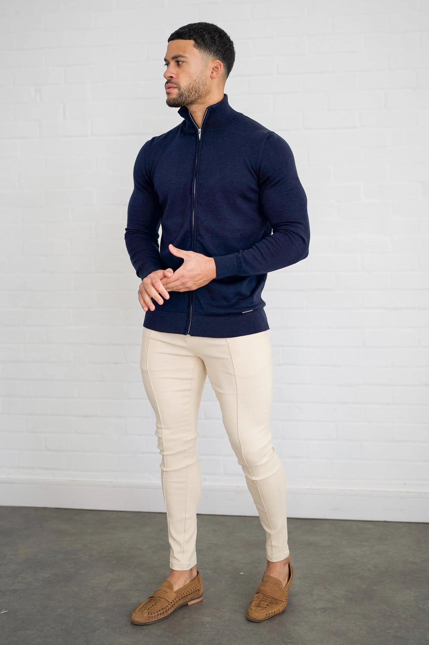 THE SANTONI FULL ZIP SWEATER - BLAUW