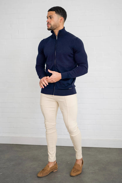 THE SANTONI FULL ZIP SWEATER - BLAUW