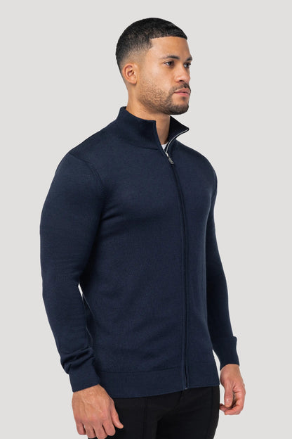 THE SANTONI FULL ZIP SWEATER - BLAUW