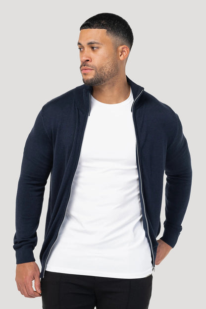 THE SANTONI FULL ZIP SWEATER - BLAUW