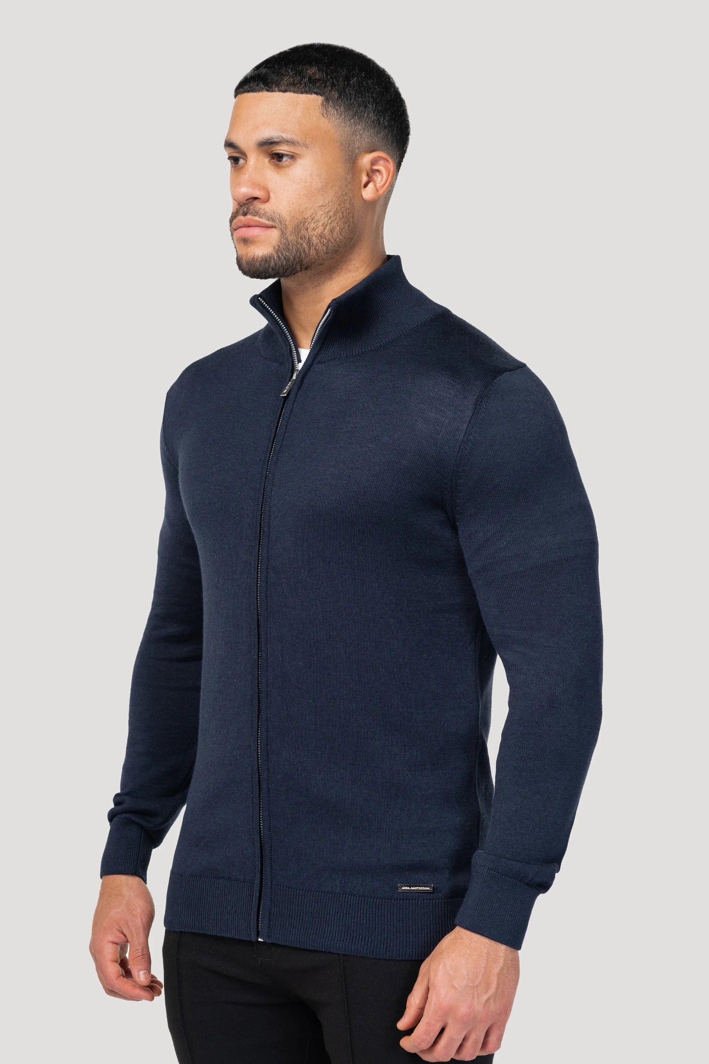 THE SANTONI FULL ZIP SWEATER - BLAUW