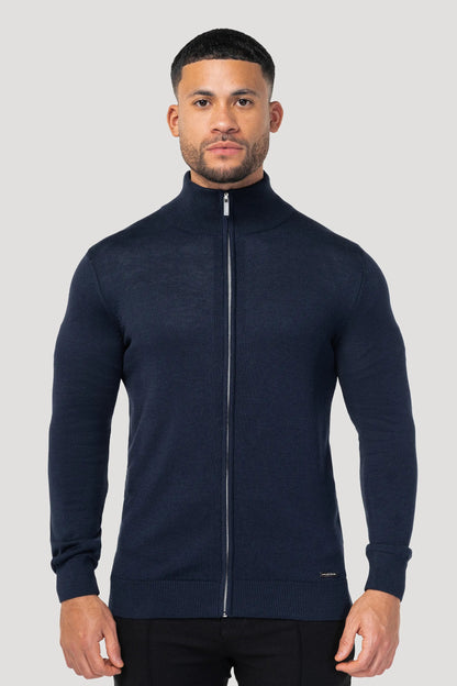 THE SANTONI FULL ZIP SWEATER - BLAUW