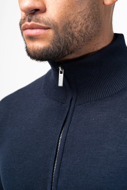 THE SANTONI FULL ZIP SWEATER - BLAUW