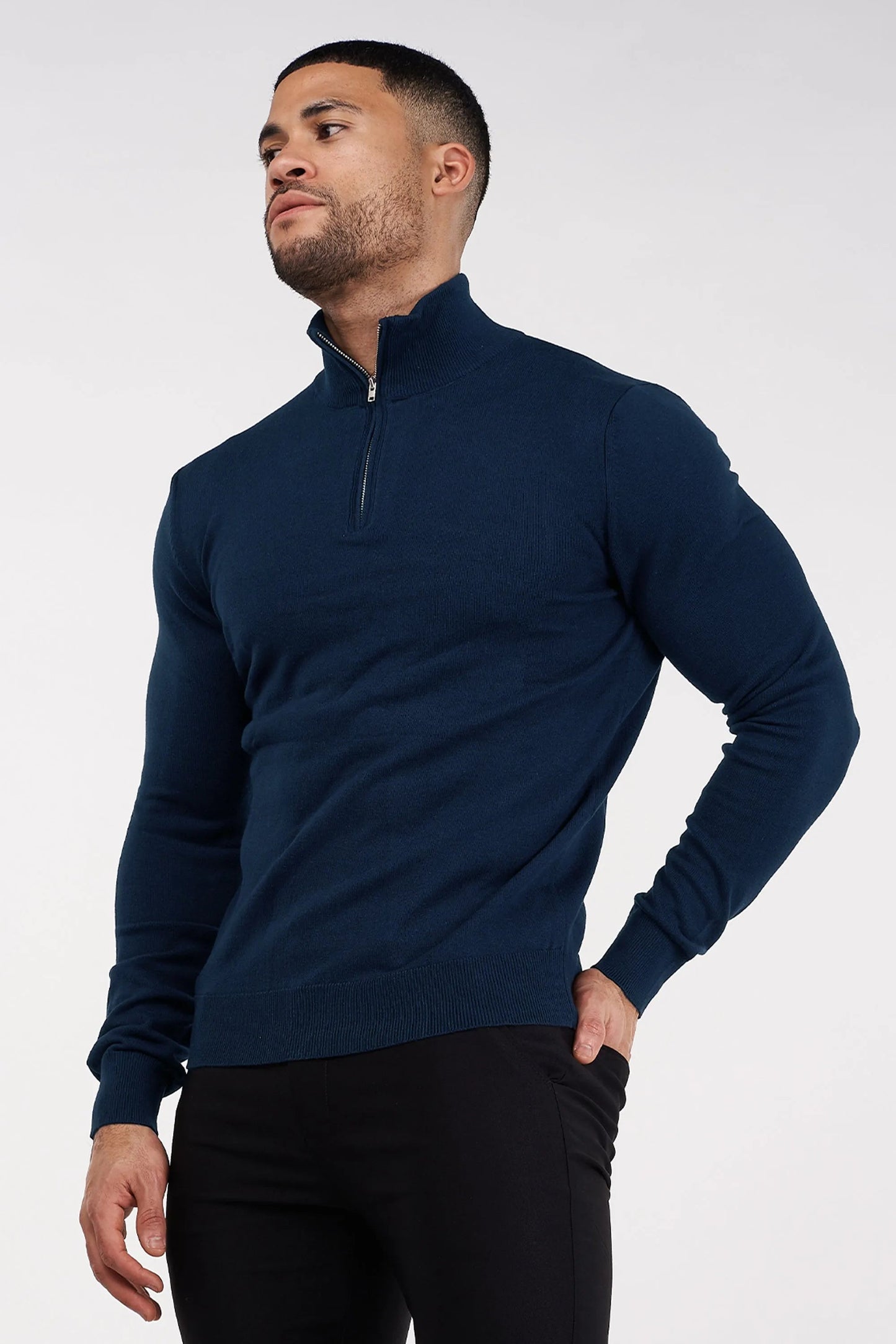 THE SANTONI - HALFZIP SWEATER - BLAUW