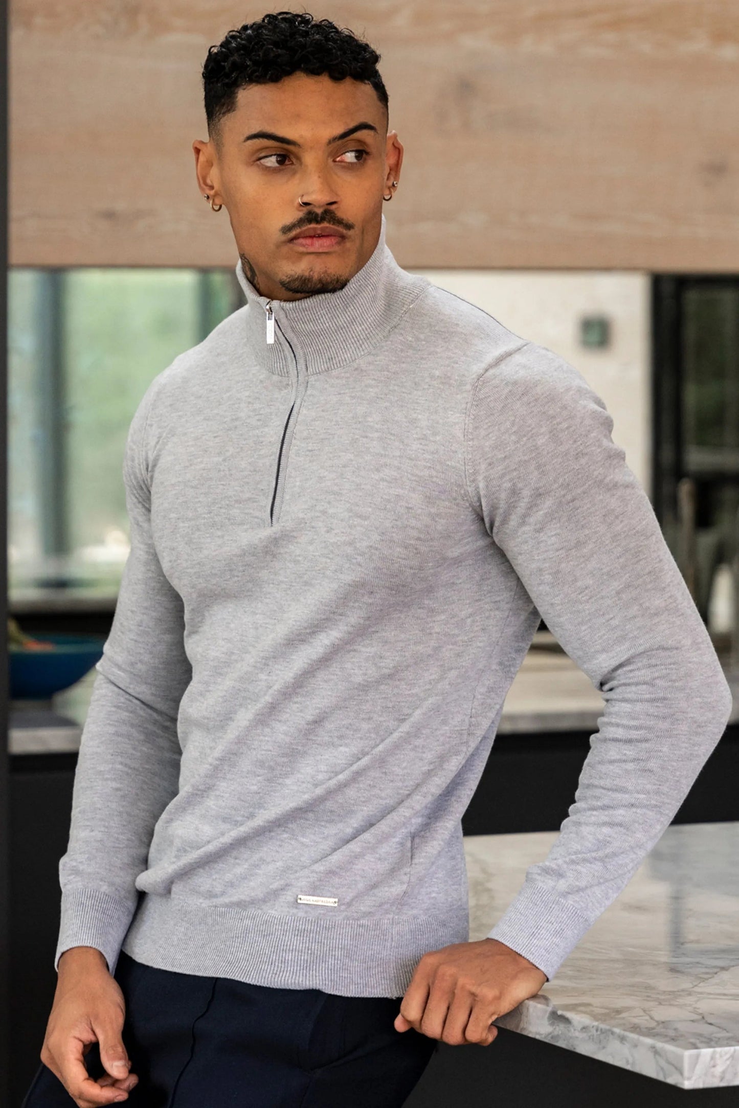 THE SANTONI - HALFZIP SWEATER - GRIJS