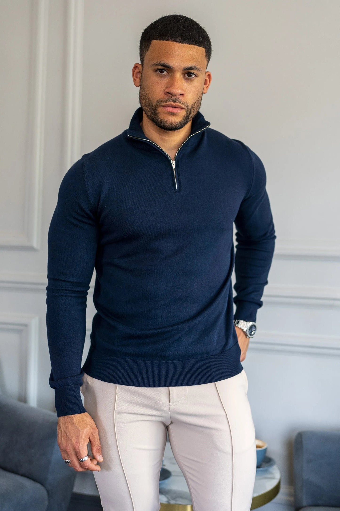 THE SANTONI - HALFZIP SWEATER - BLAUW