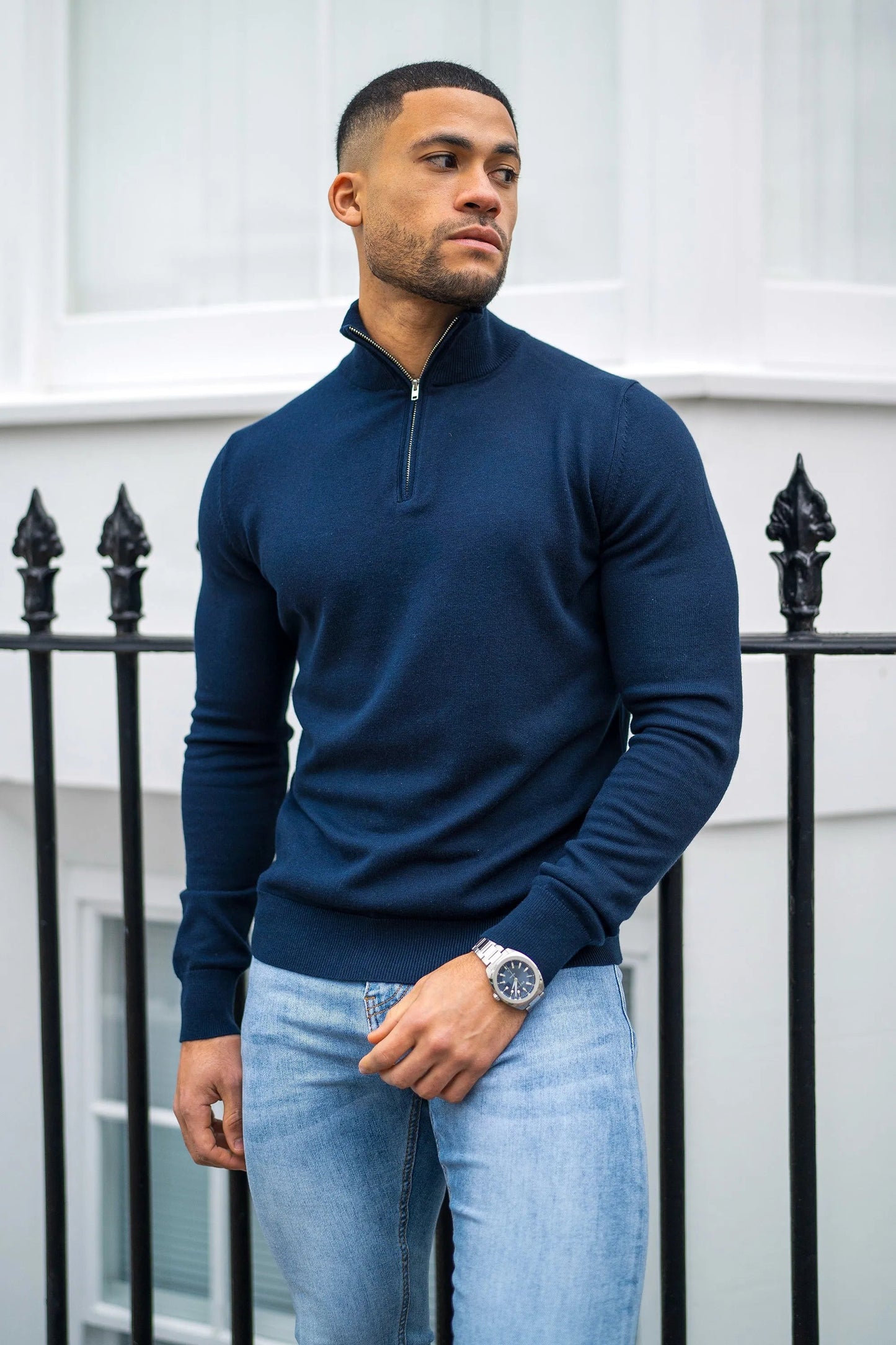 THE SANTONI - HALFZIP SWEATER - BLAUW