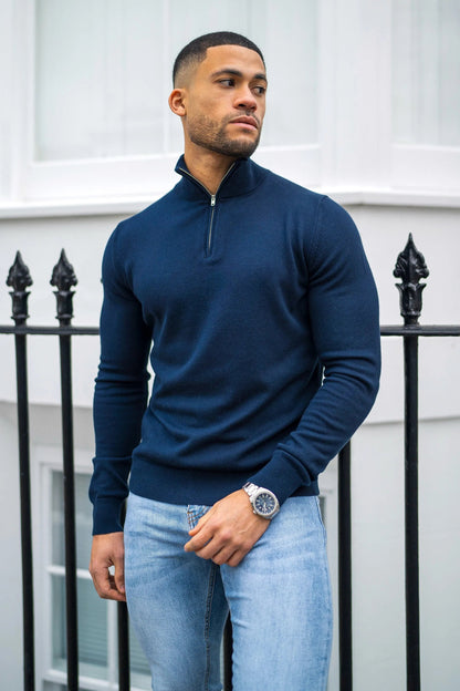 THE SANTONI - HALFZIP SWEATER - BLAUW