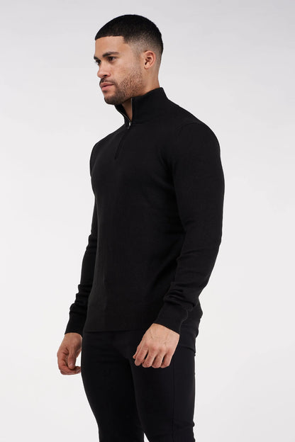 THE SANTONI - HALFZIP SWEATER - ZWART