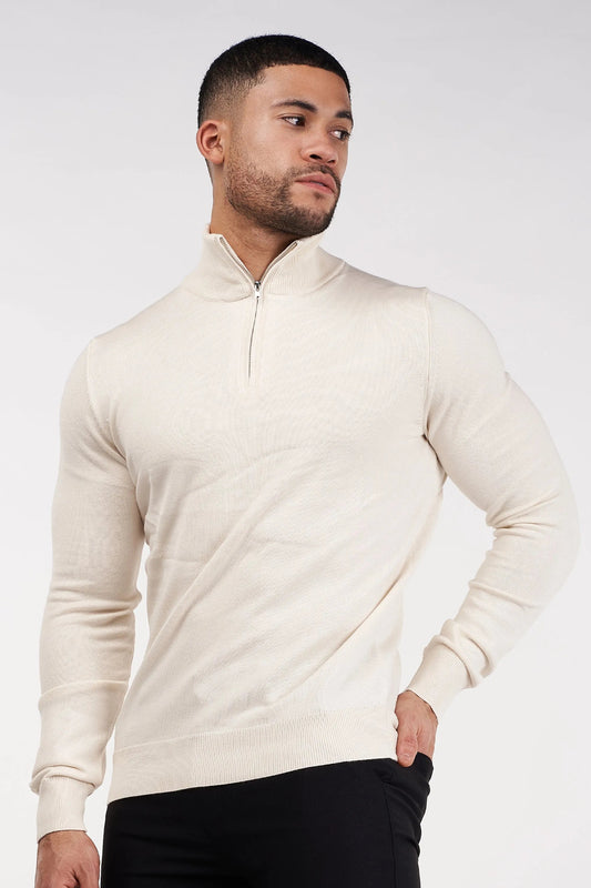 THE SANTONI - HALF ZIP SWEATER - BEIGE