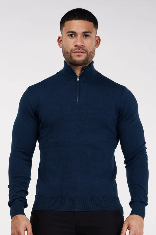 THE SANTONI - HALFZIP SWEATER - BLAUW