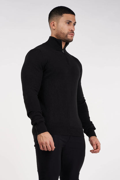 THE SANTONI - HALFZIP SWEATER - ZWART