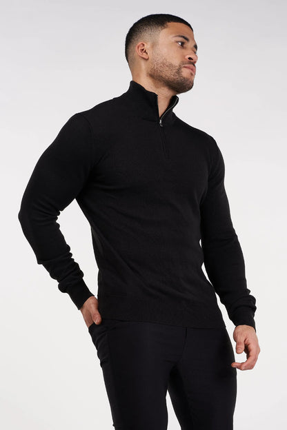 THE SANTONI - HALFZIP SWEATER - ZWART