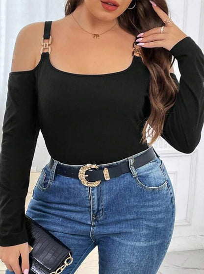 Sexy Off-Shoulder Waffle Long-Sleeved Top