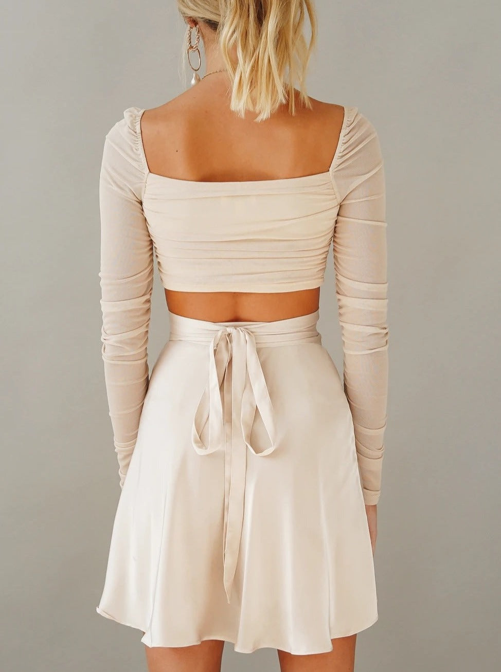 White One Piece Lace-Up High Waist Wrap Skirt