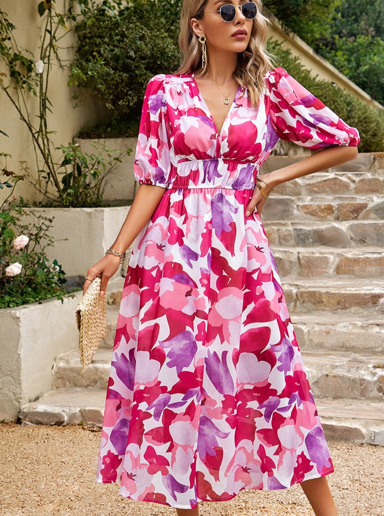 Boho Deep V-Neck Summer Temperament Midi Dress