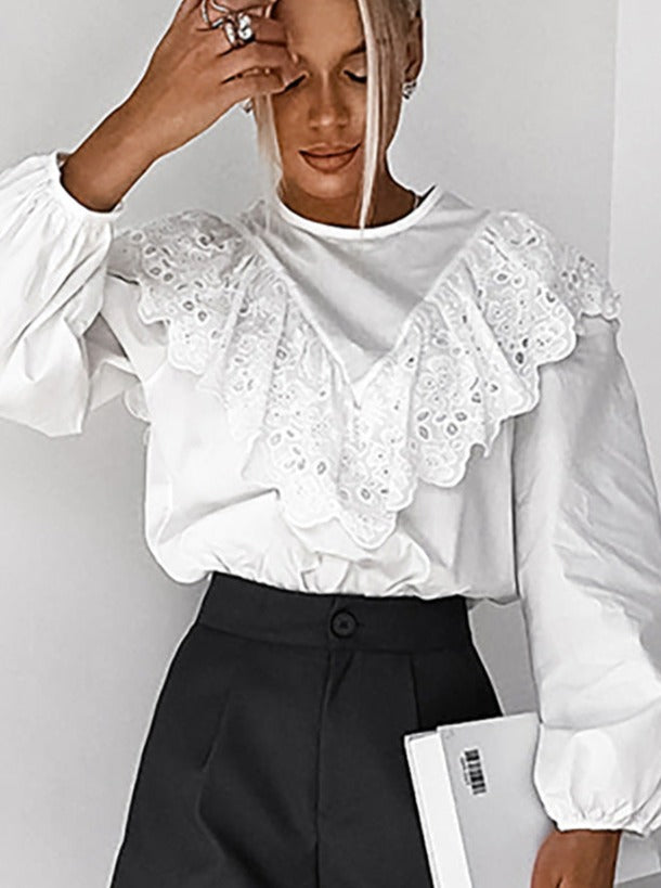 Jacquard Puff Sleeve Fashionable Shirt