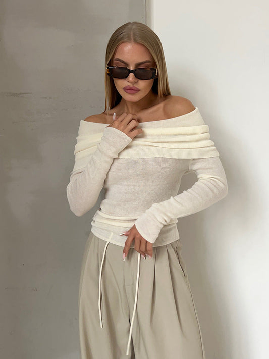 White Off Shoulder Long Sleeves Pull Over Shirt