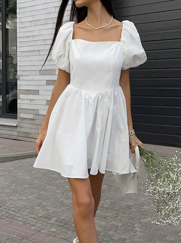 Square Neck Slim Wrinkled Dress