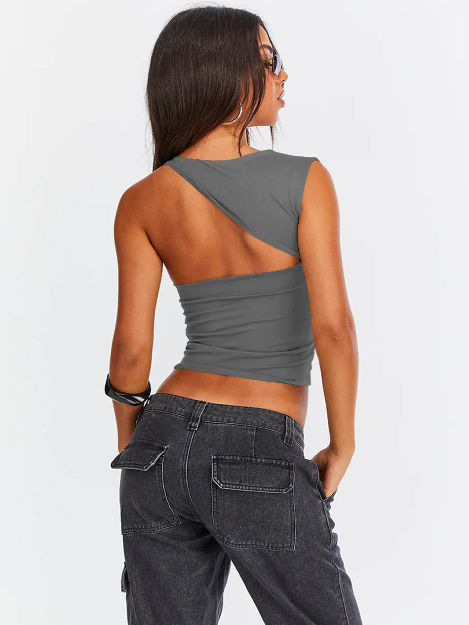 Grey Sexy One Shoulder Crop Top