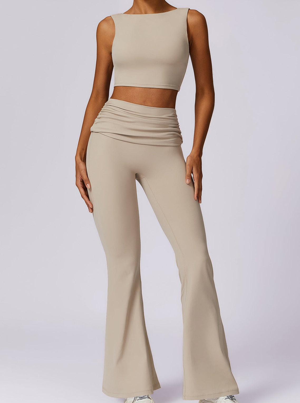 Casual Beige Hip Lifting Wide Leg High Waist Yoga Pants