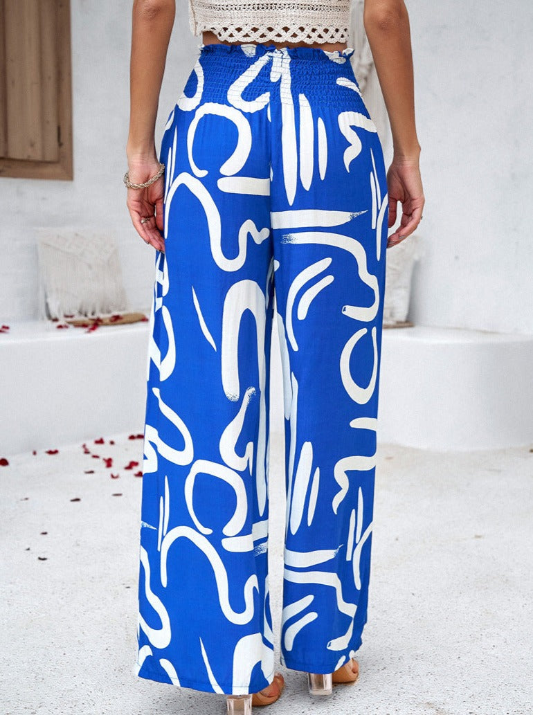 Temperament Blue Printed Loose Trousers