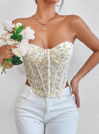 Sexy Apricot Mesh See-Through Diamond Shaped Wrap Fishbone Waist Top