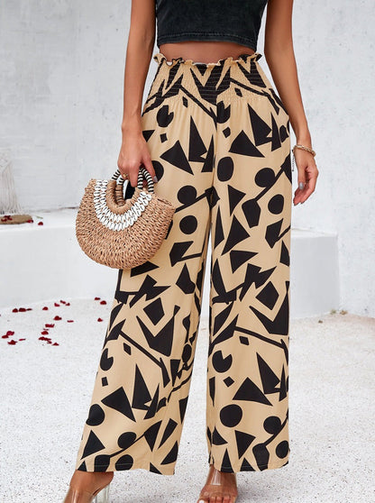 Temperament Beige Printed Loose Trousers