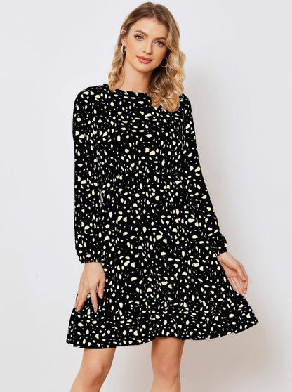 Floral Long Sleeve Temperament Waist Dress