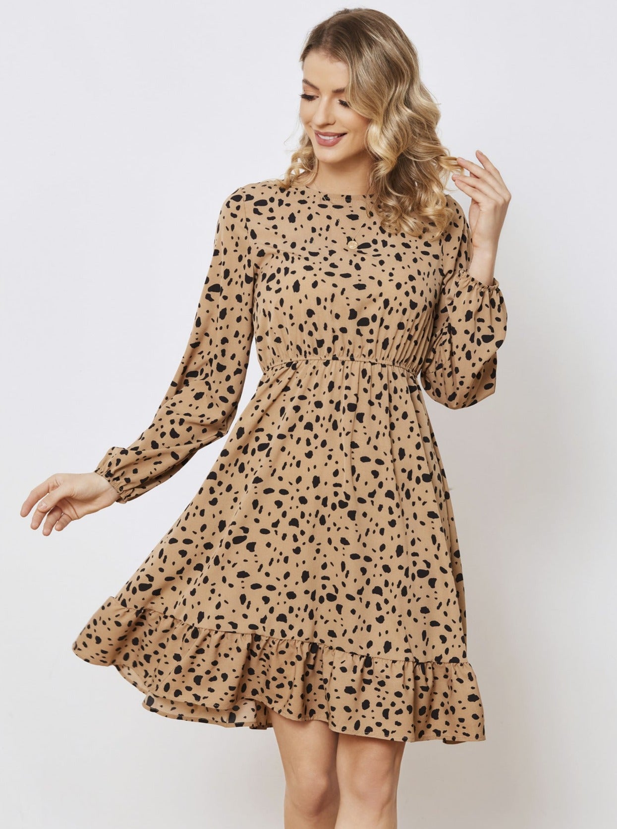 Floral Long Sleeve Temperament Waist Dress