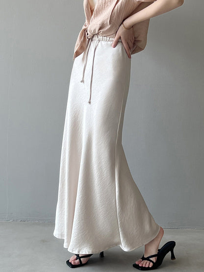 Simple White Drawstring Temperament Hip Long Skirt