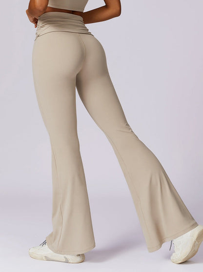 Casual Beige Hip Lifting Wide Leg High Waist Yoga Pants