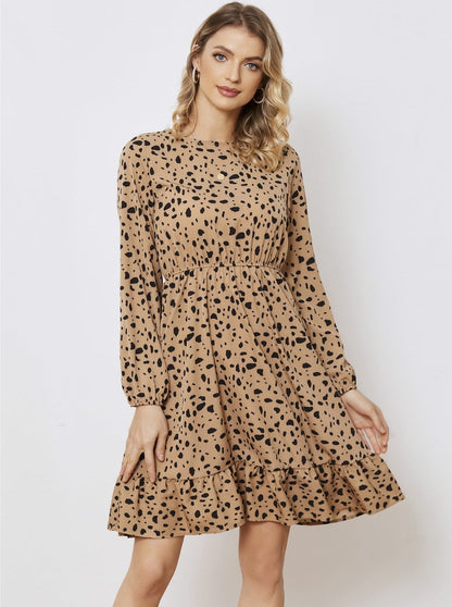 Floral Long Sleeve Temperament Waist Dress